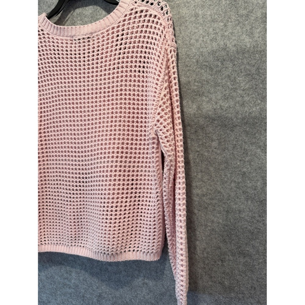 Hooked Up Womens Pink LOVER Graphic Open Knit Mesh Pullover Sweater Small NEW - Picture 8 of 9